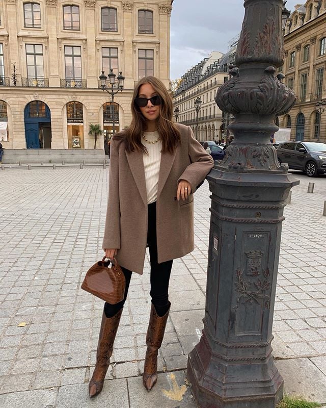 Brown knee outlet high boots outfit